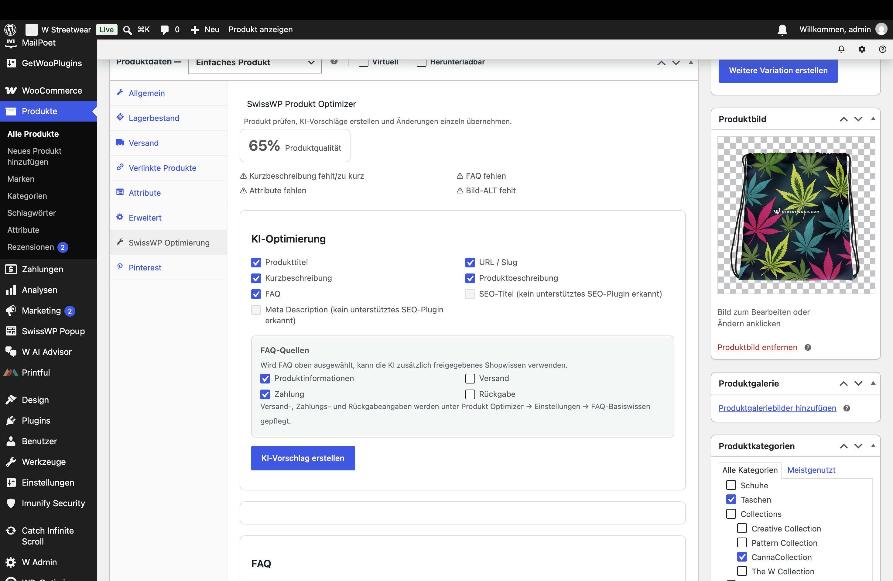 KI-Optimierung eines einzelnen WooCommerce-Produkts
