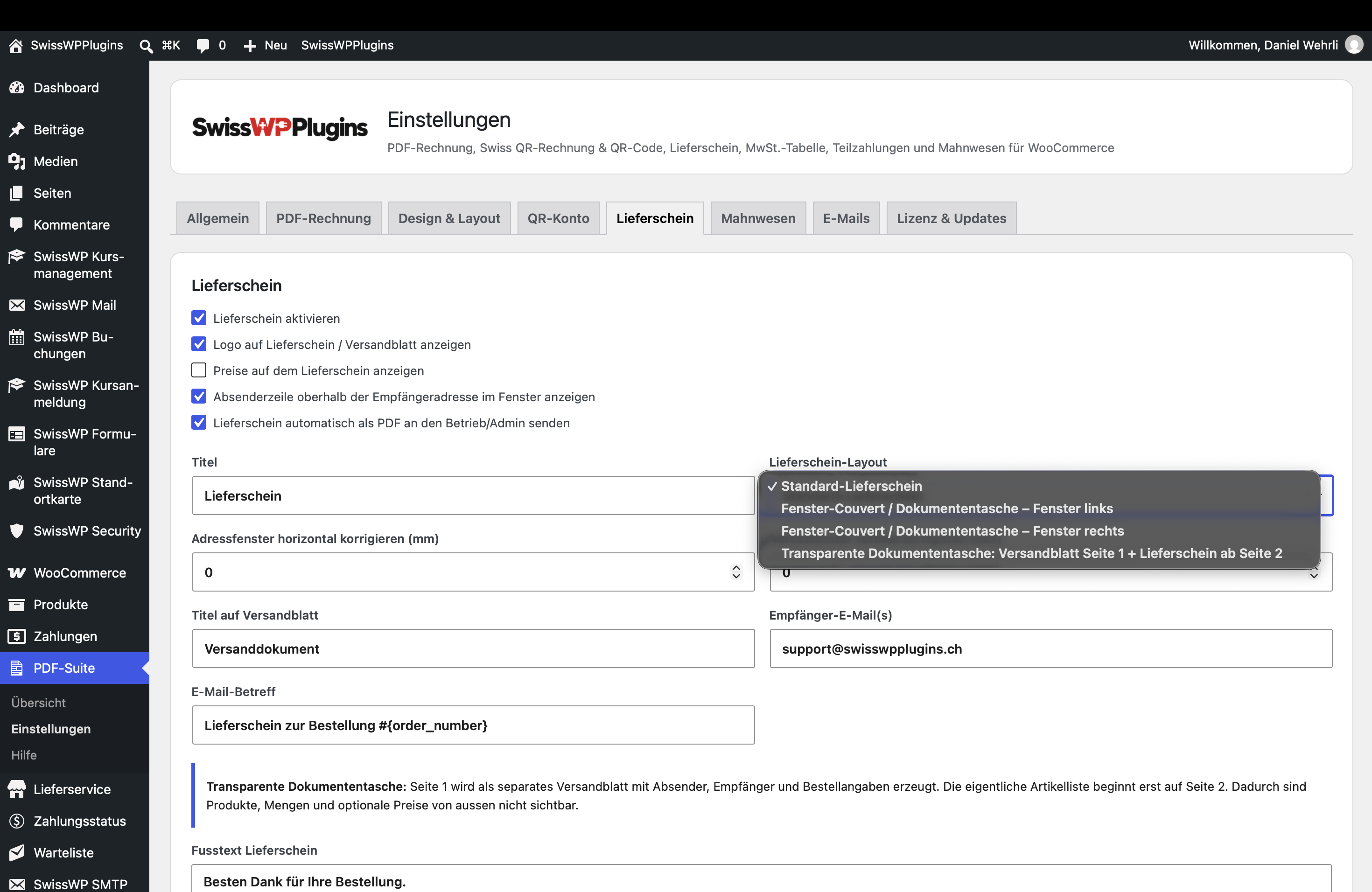 PDF-Lieferschein der SwissWP WooCommerce PDF-Suite